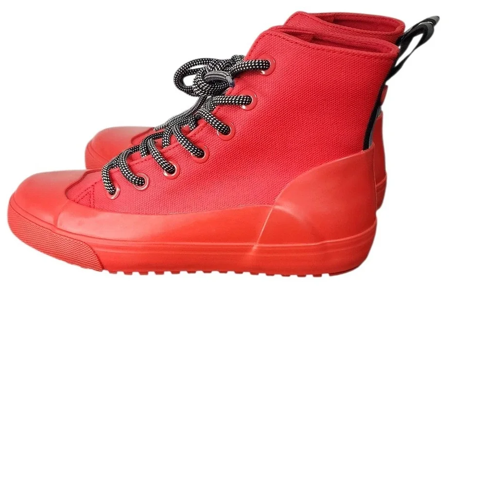 Hunter High‎ Top Rubber Boots Coral Red Lace Up Weatherproof Size W7 1/2
